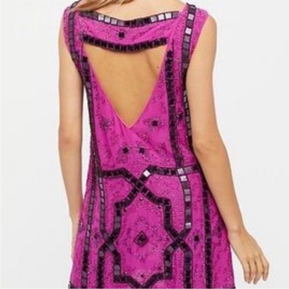 Free People fuschia purple speak easy tunic dress fully beaded - Picture 2 of 16